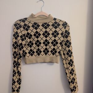 Cotton Candy Black and Tan Argyle Turtleneck Sweater